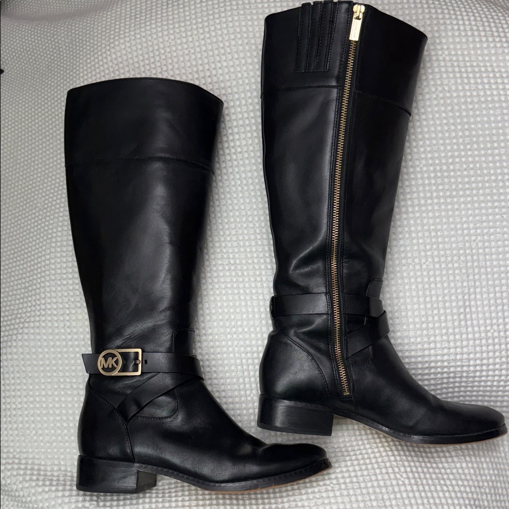 Michael Kors Black Over the Knee Boots with Gold Accents - Like New - Size 8